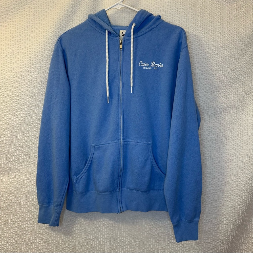 STEP AHEAD Outer Banks Blue Full Zip Hoodie Sweatshirt Beach Vacation Medium